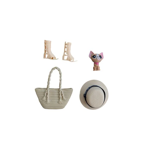 Barbie Doll Tan Sandal Shoes Handbag Mini Brands Chihuahua and Hat - Picture 1 of 2